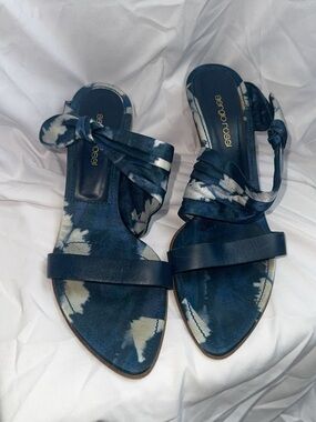 Sergio Rossi Navy & White Tie-Dye Leather Wrap Sandals